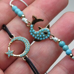 14k plated man made turquoise Hand made beads Bracelets 2 pieces
